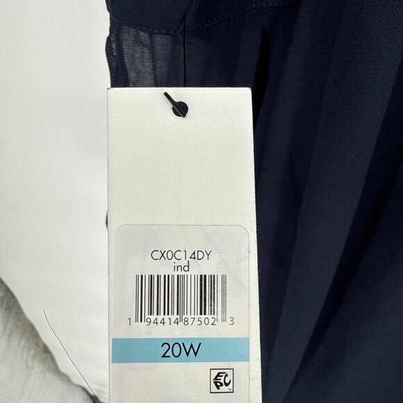 New CALVIN KLEIN Plus Size 20W Navy Blue 3/4 Bell Sleeve Boat Neck Sheath Dress - Picture 6 of 9